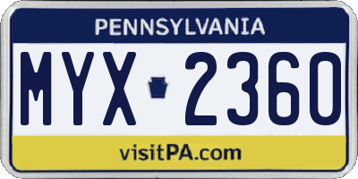 PA license plate MYX2360