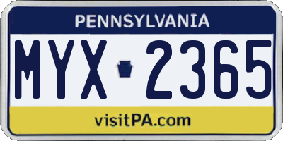 PA license plate MYX2365