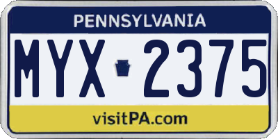 PA license plate MYX2375