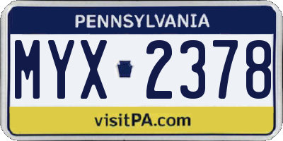 PA license plate MYX2378
