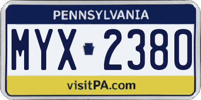 PA license plate MYX2380