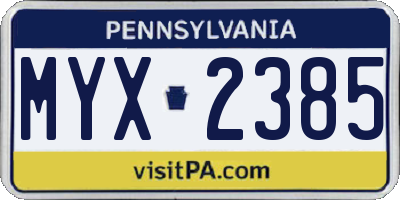 PA license plate MYX2385