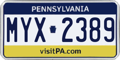 PA license plate MYX2389