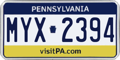 PA license plate MYX2394