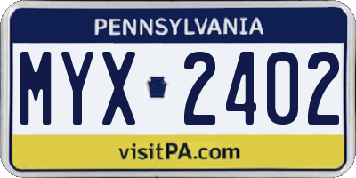 PA license plate MYX2402
