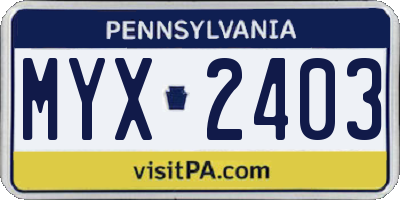 PA license plate MYX2403