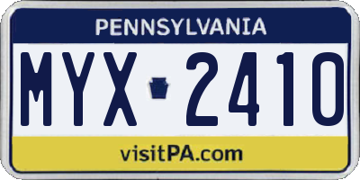PA license plate MYX2410