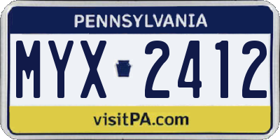 PA license plate MYX2412