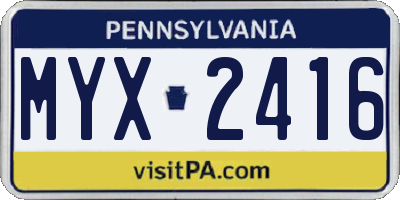 PA license plate MYX2416