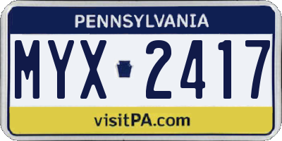 PA license plate MYX2417