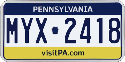 PA license plate MYX2418
