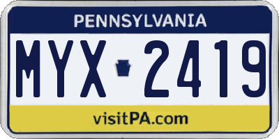 PA license plate MYX2419