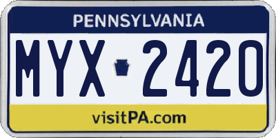 PA license plate MYX2420