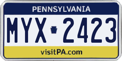 PA license plate MYX2423