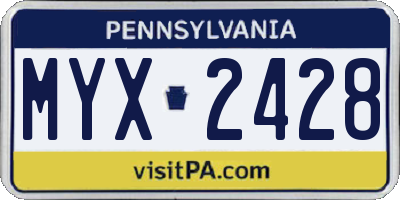 PA license plate MYX2428