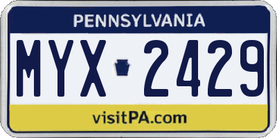 PA license plate MYX2429