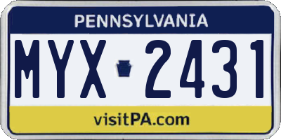 PA license plate MYX2431