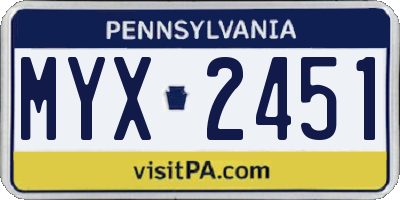 PA license plate MYX2451