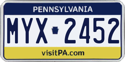 PA license plate MYX2452