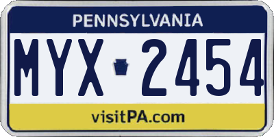 PA license plate MYX2454