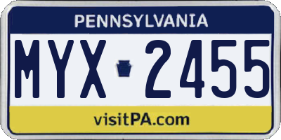 PA license plate MYX2455