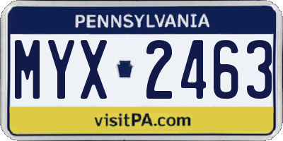PA license plate MYX2463