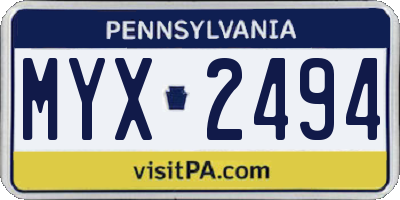 PA license plate MYX2494