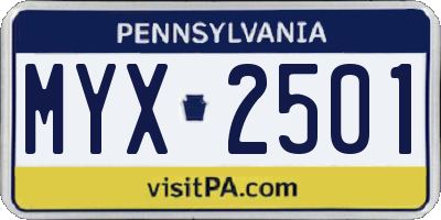 PA license plate MYX2501