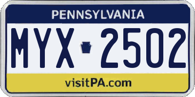 PA license plate MYX2502