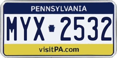 PA license plate MYX2532