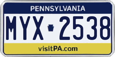PA license plate MYX2538