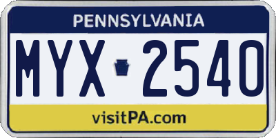PA license plate MYX2540