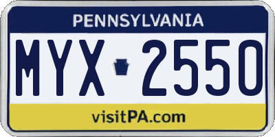 PA license plate MYX2550