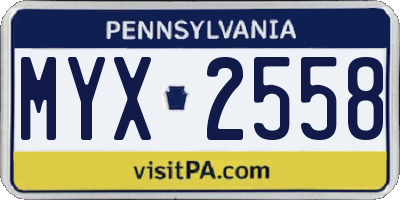 PA license plate MYX2558