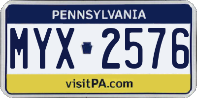 PA license plate MYX2576