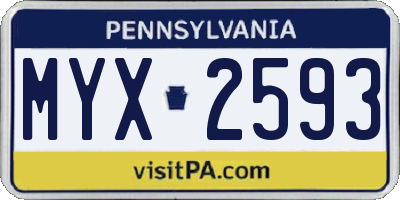 PA license plate MYX2593