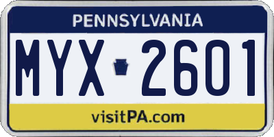 PA license plate MYX2601
