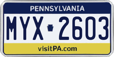 PA license plate MYX2603