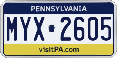 PA license plate MYX2605
