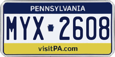 PA license plate MYX2608