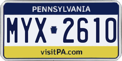 PA license plate MYX2610
