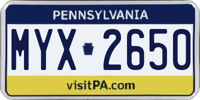 PA license plate MYX2650
