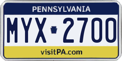 PA license plate MYX2700
