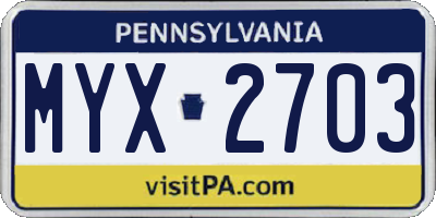 PA license plate MYX2703