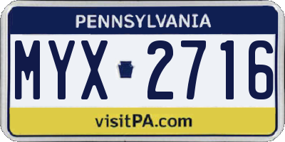 PA license plate MYX2716