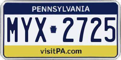 PA license plate MYX2725