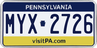 PA license plate MYX2726