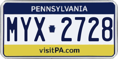 PA license plate MYX2728