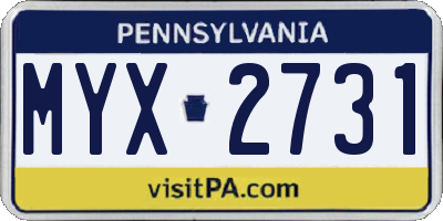 PA license plate MYX2731