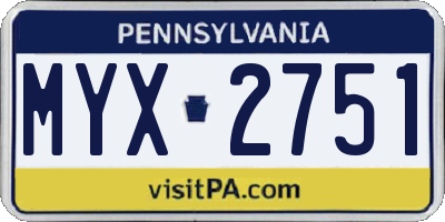 PA license plate MYX2751
